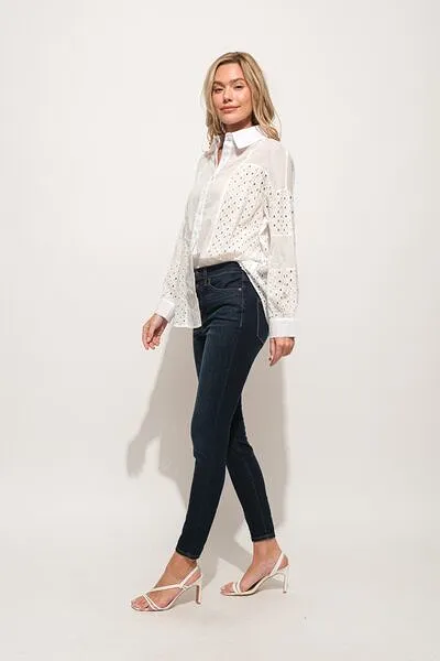 And The Why Eyelet Long Sleeve Button Down Shirt