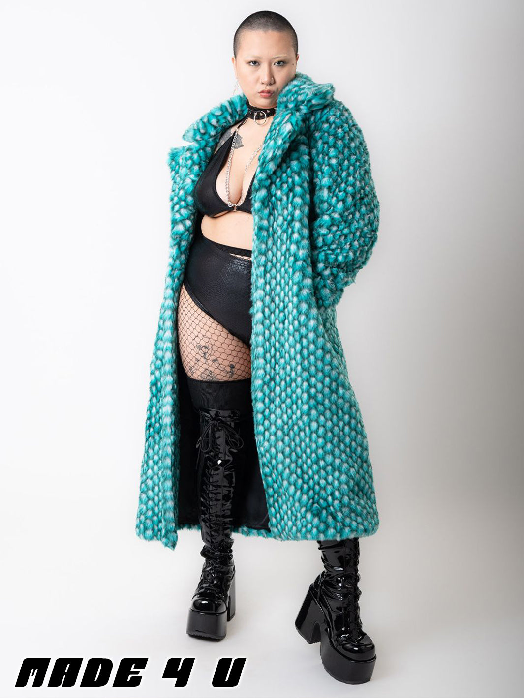 AQUA MERMAID FAUX FUR JACKET - LONG LENGTH  MADE 4 U 