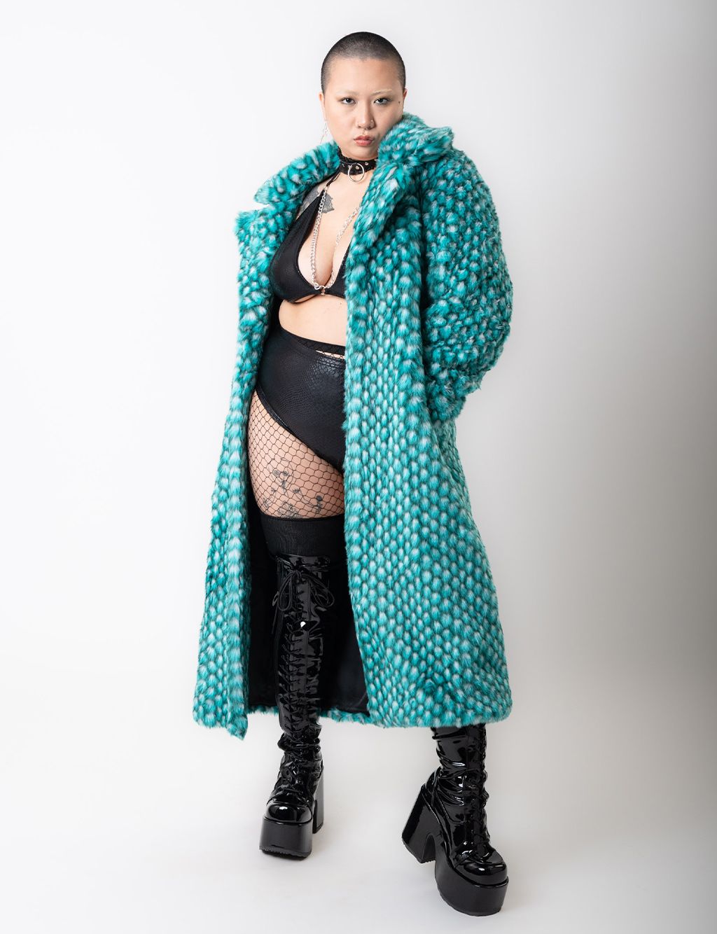 AQUA MERMAID FAUX FUR JACKET - LONG LENGTH  MADE 4 U 