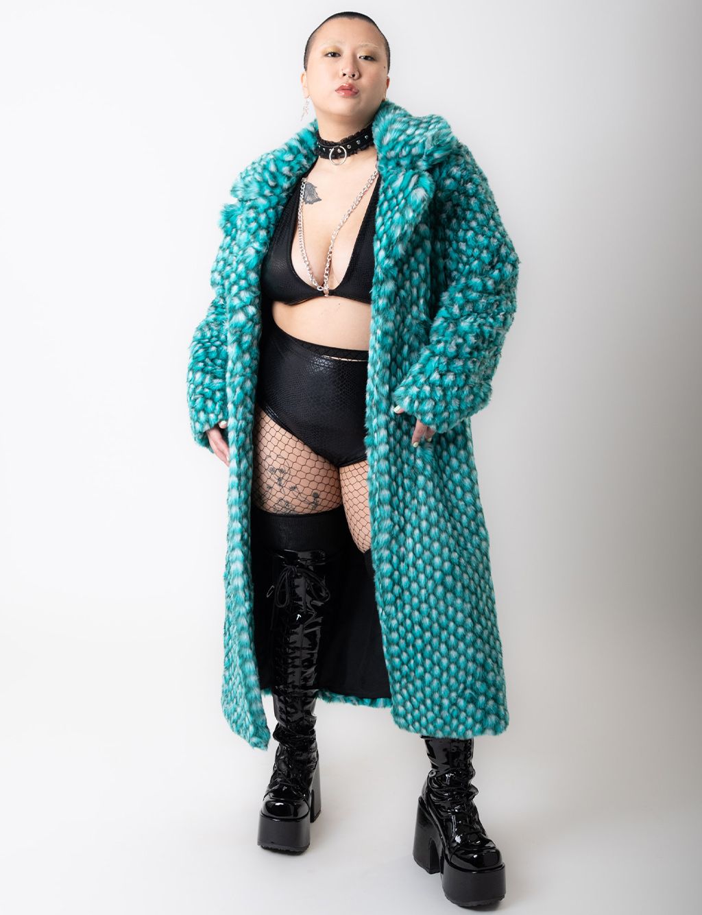 AQUA MERMAID FAUX FUR JACKET - LONG LENGTH  MADE 4 U 