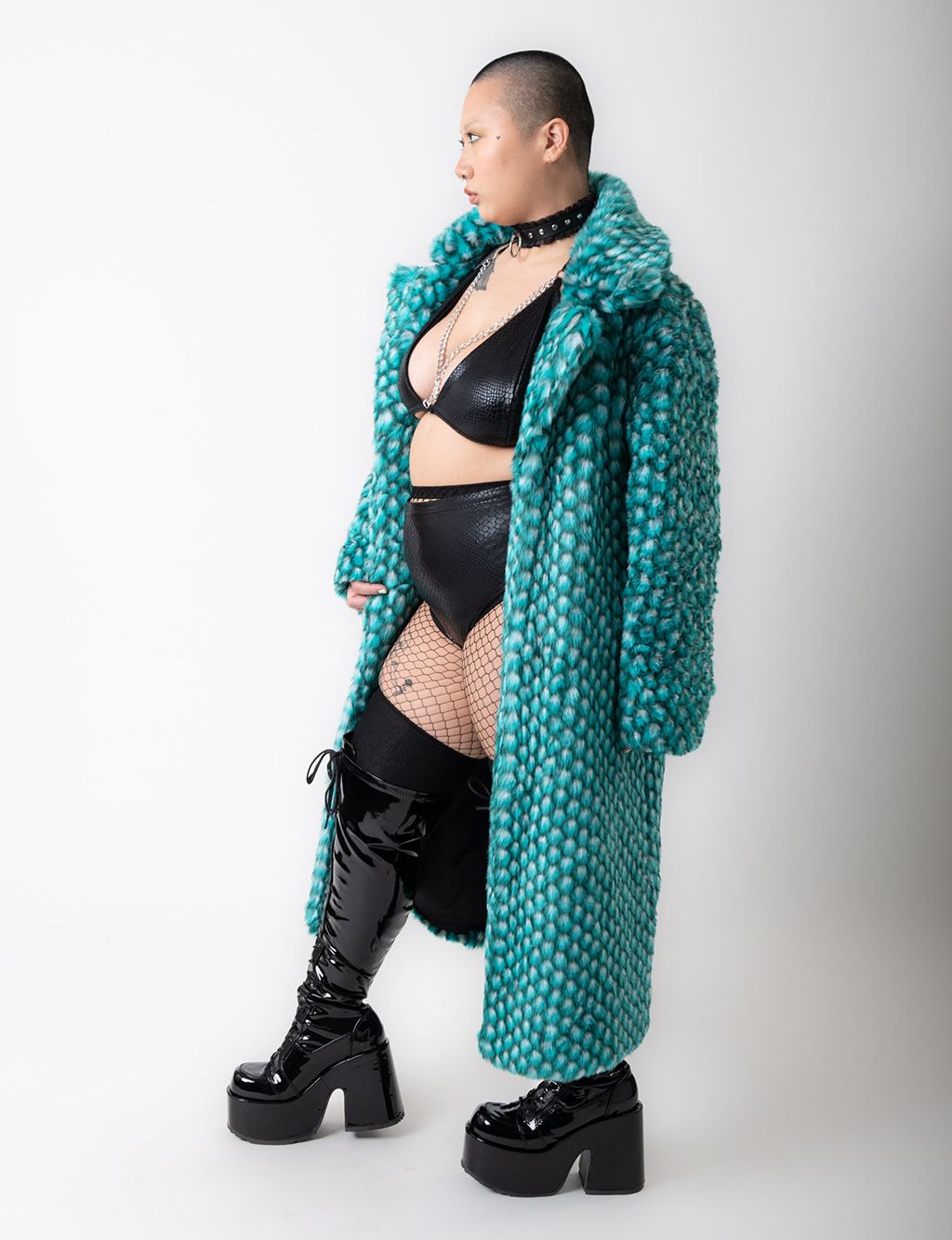 AQUA MERMAID FAUX FUR JACKET - LONG LENGTH  MADE 4 U 