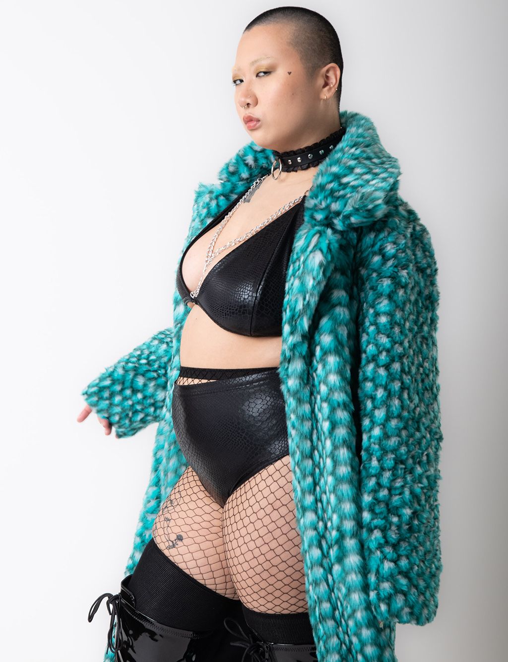 AQUA MERMAID FAUX FUR JACKET - LONG LENGTH  MADE 4 U 