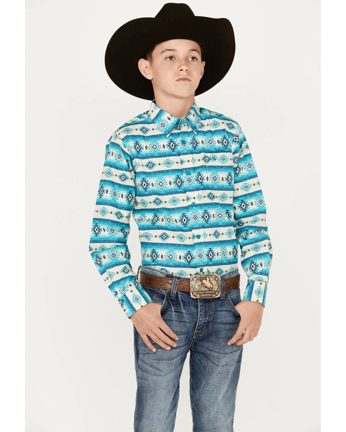 Ariat Boys' Brent Multi Southwestern Print Long Sleeve Button-Down Shirt