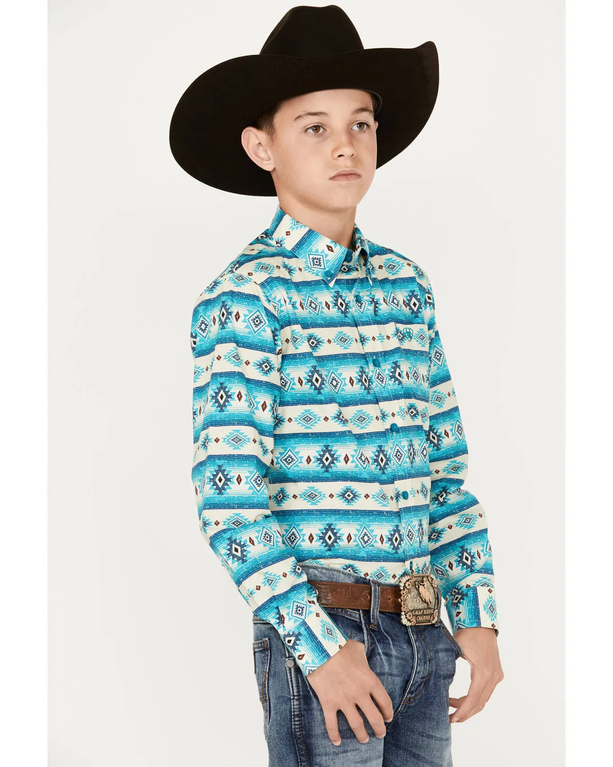 Ariat Boys' Brent Multi Southwestern Print Long Sleeve Button-Down Shirt