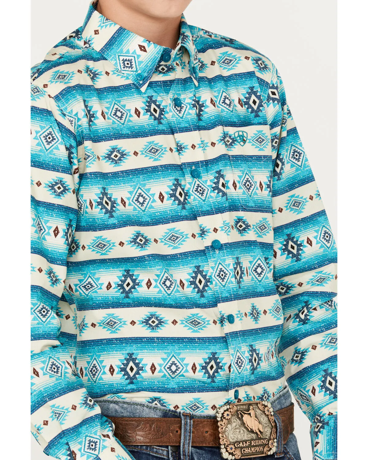 Ariat Boys' Brent Multi Southwestern Print Long Sleeve Button-Down Shirt