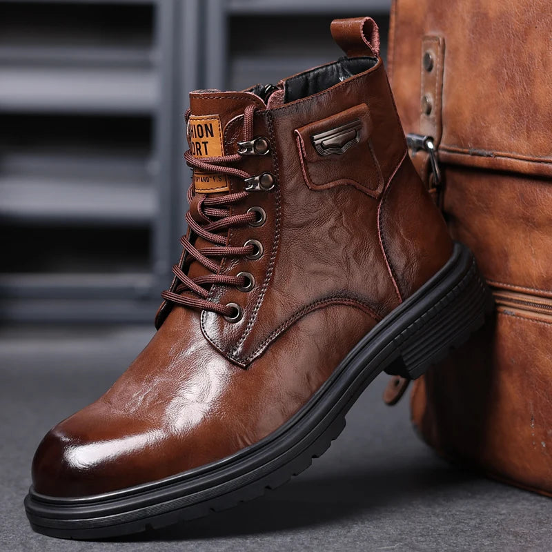 Ashore Shop Genuine Leather Men Boots Breathable High Top Shoes Outdoor  Military Boots