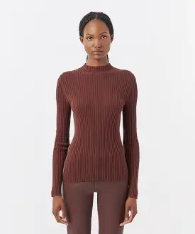 ATM Silk Cotton Blend Long Sleeve Mockneck Sweater Chocolate