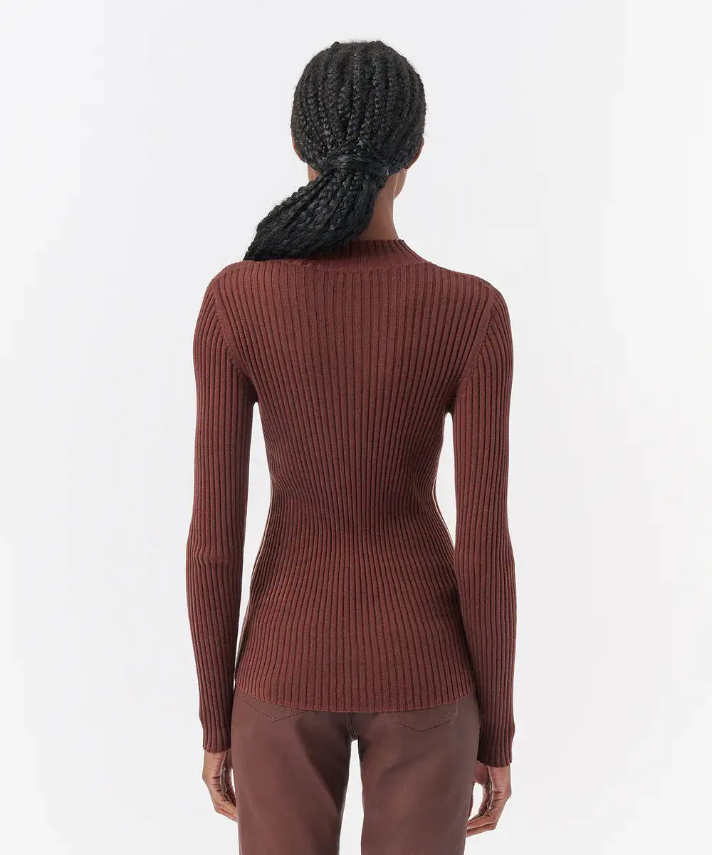 ATM Silk Cotton Blend Long Sleeve Mockneck Sweater Chocolate