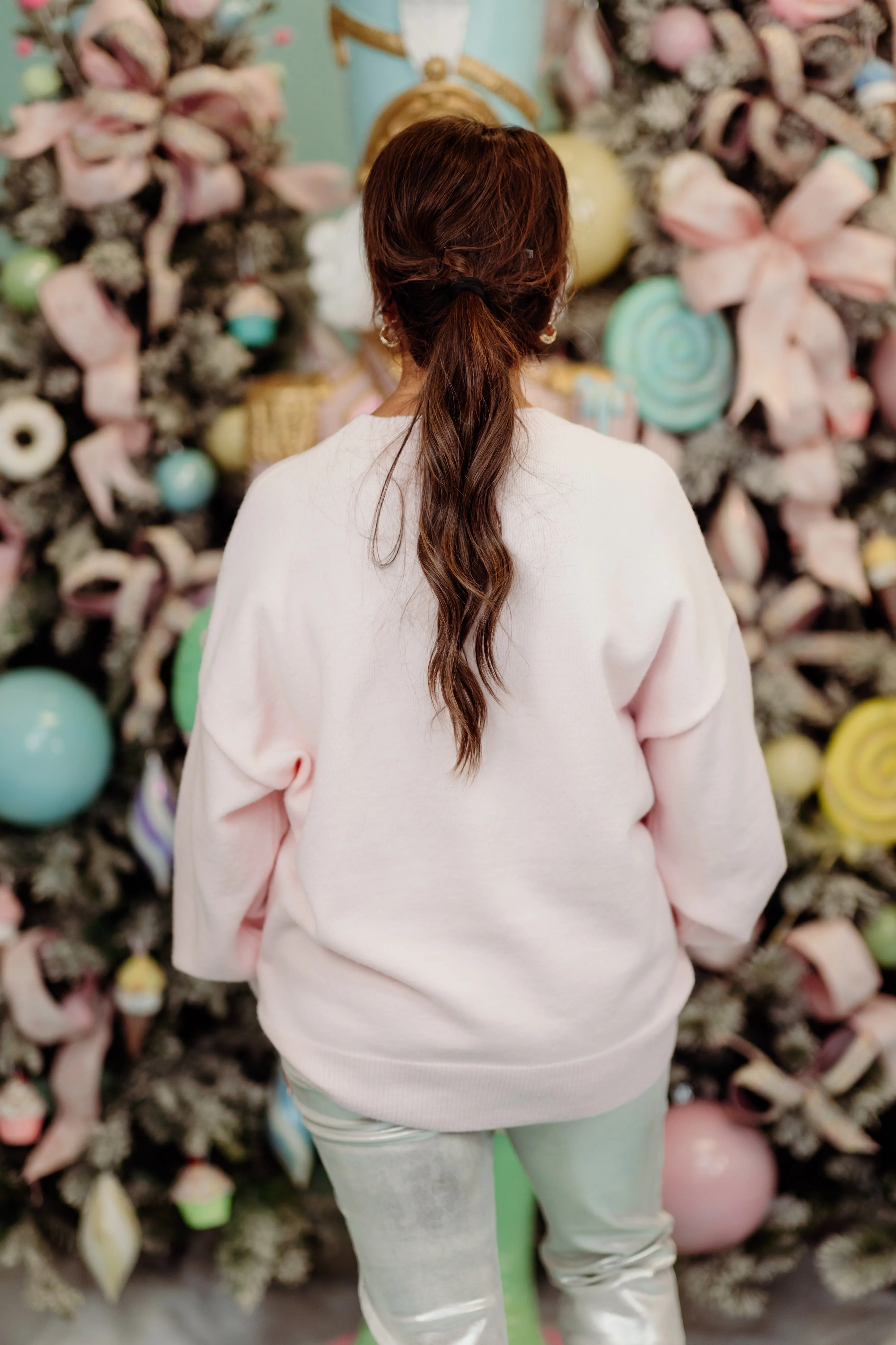 Baby Pink Pearl Bow Oversized Sweater