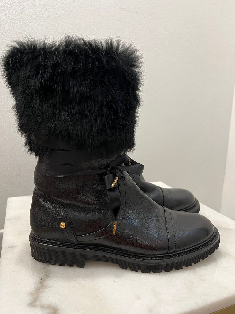 Bally Black Fur Trimmed Midori Boots - size 38