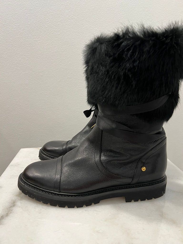 Bally Black Fur Trimmed Midori Boots - size 38