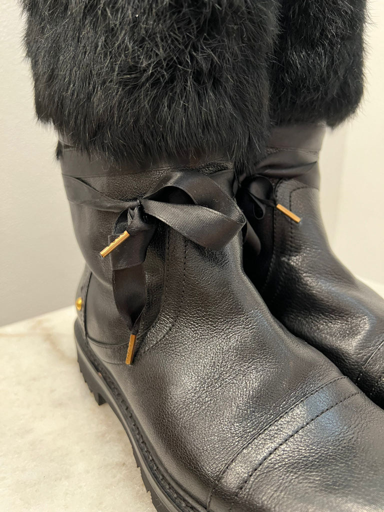 Bally Black Fur Trimmed Midori Boots - size 38