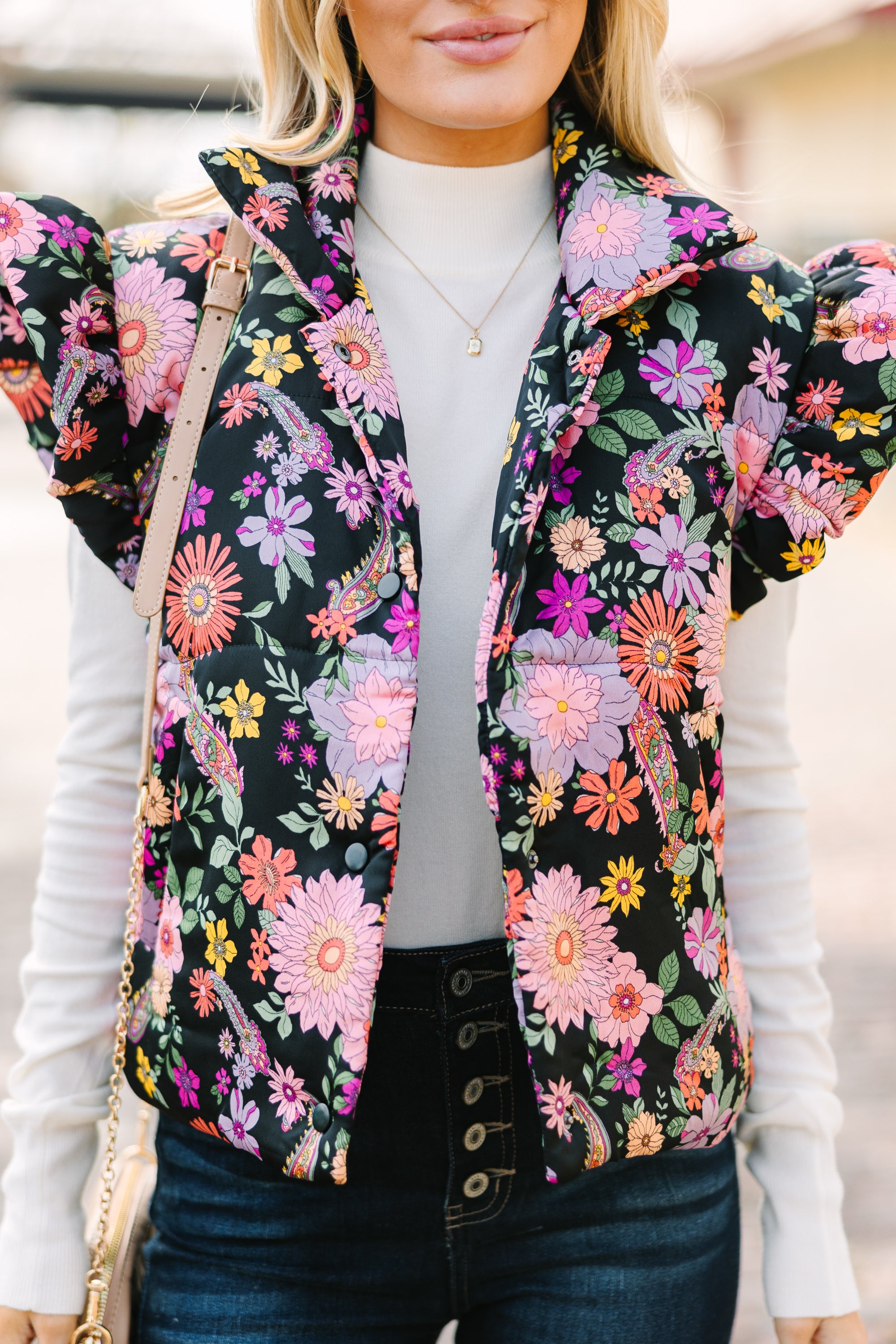 Be True To You Black Floral Vest