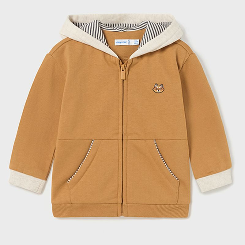 Beige Fox Graphic Zip Up Hoodie