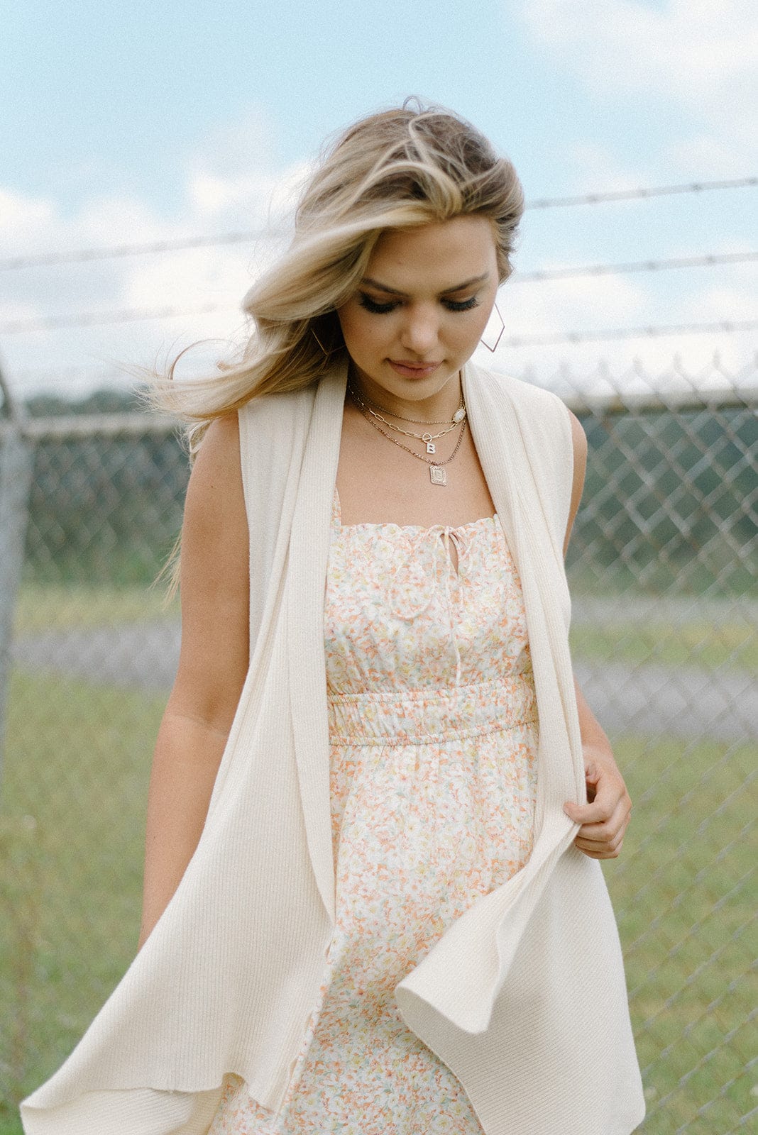 Beige Knit Sleeveless Cardigan