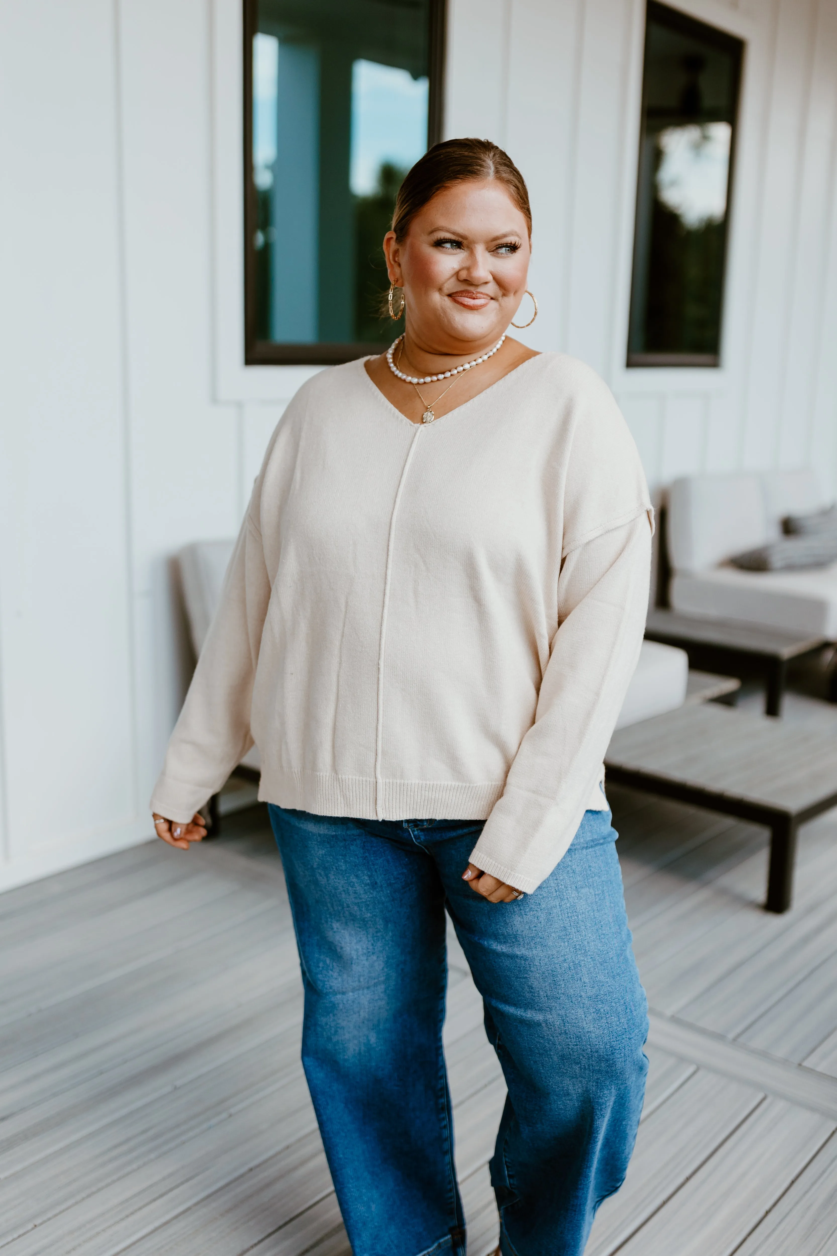 Beige Reverse Seam Oversized Sweater