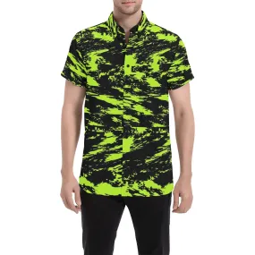 Black Lime Bolt Glitch Men's Big & Tall Short Sleeve Button Up Shirt