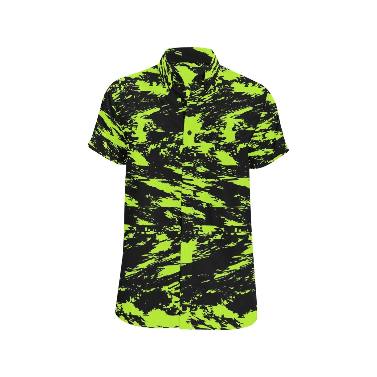 Black Lime Bolt Glitch Men's Big & Tall Short Sleeve Button Up Shirt