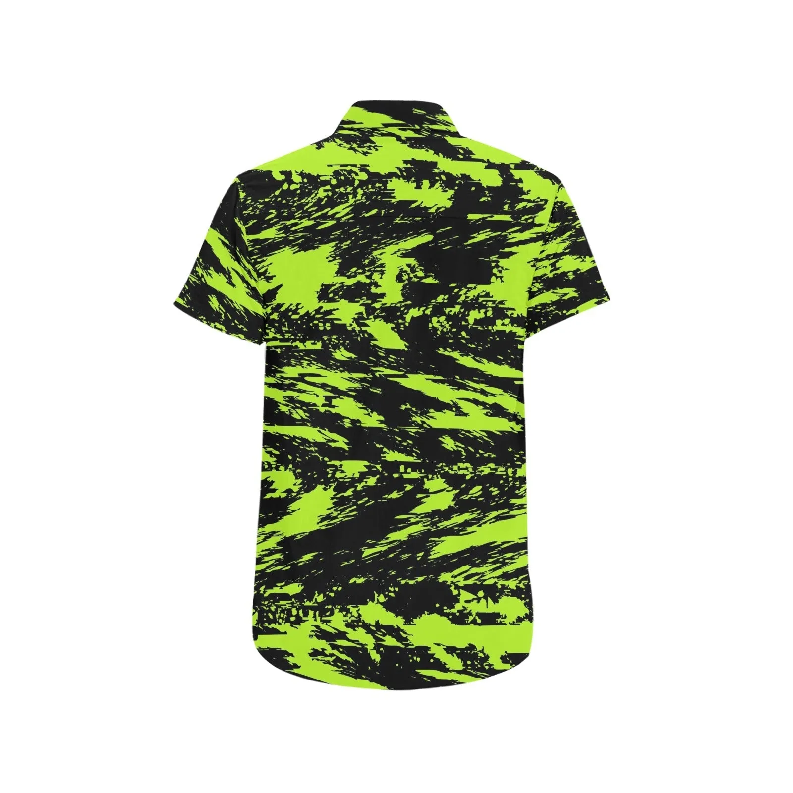 Black Lime Bolt Glitch Men's Big & Tall Short Sleeve Button Up Shirt