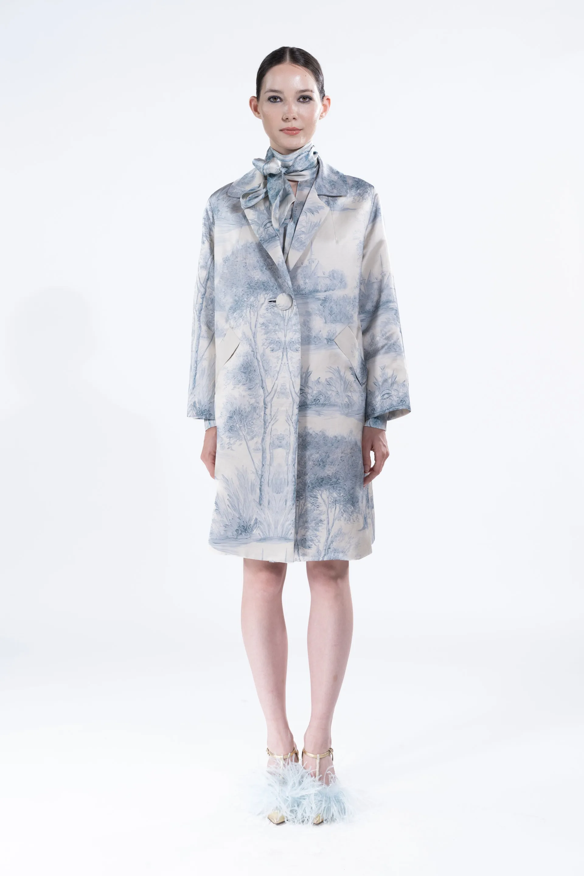 'Blue Pastoral' Notched Lapel Coat