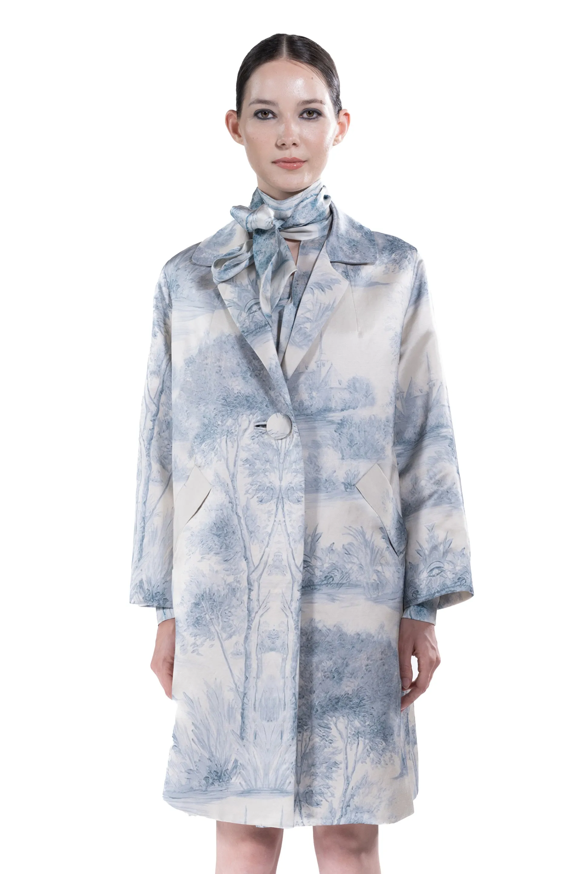 'Blue Pastoral' Notched Lapel Coat