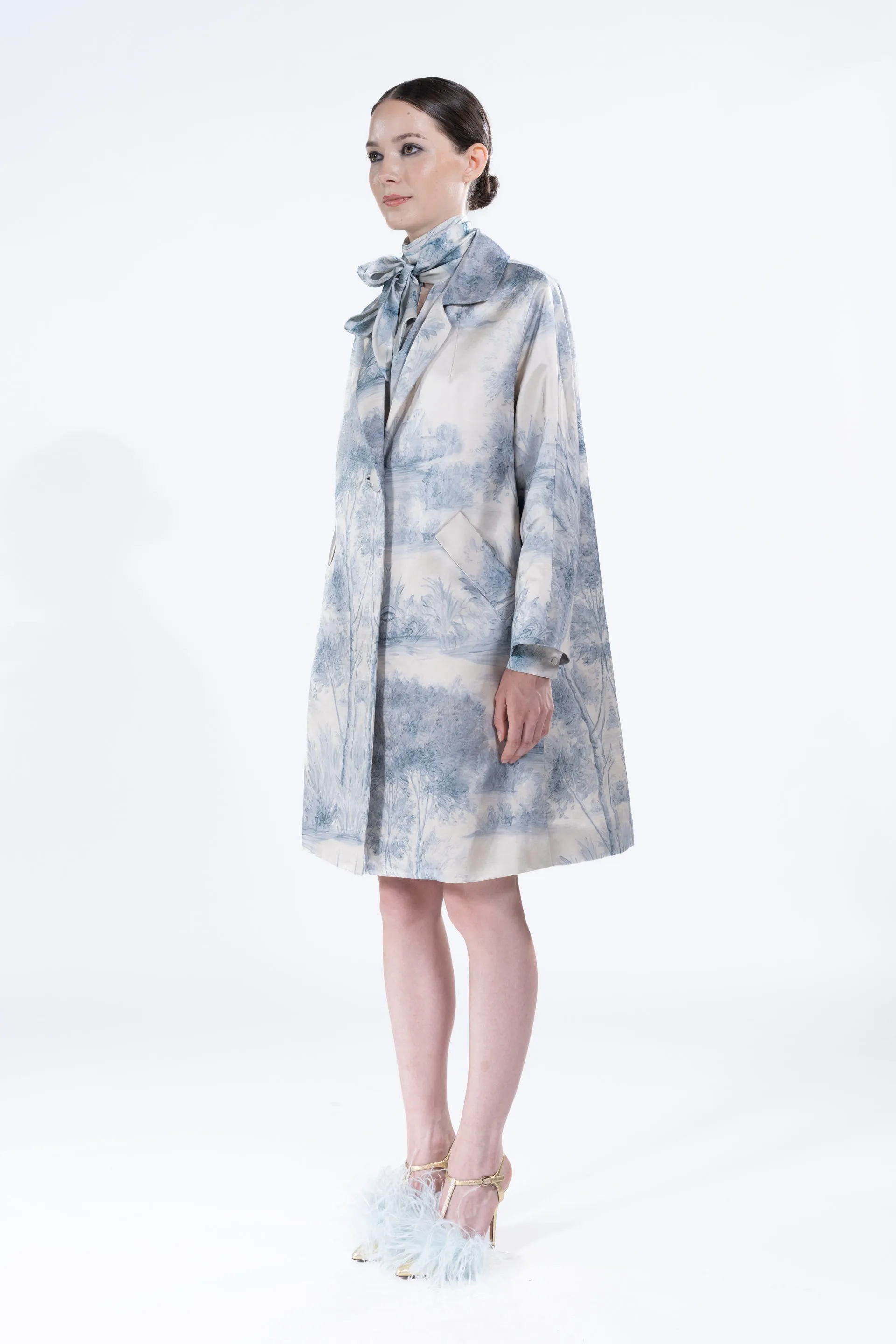 'Blue Pastoral' Notched Lapel Coat