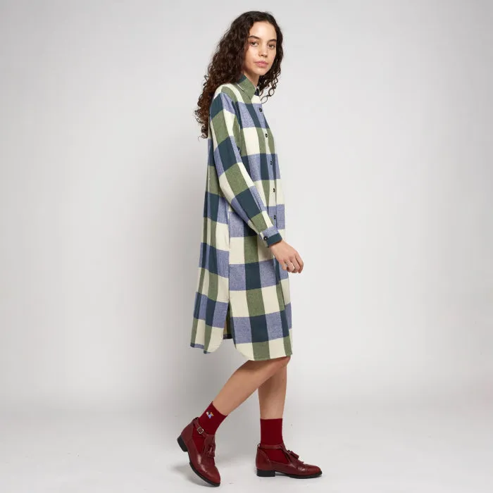 Bobo Choses Woman Plaid Check Shirt Dress Navy Blue