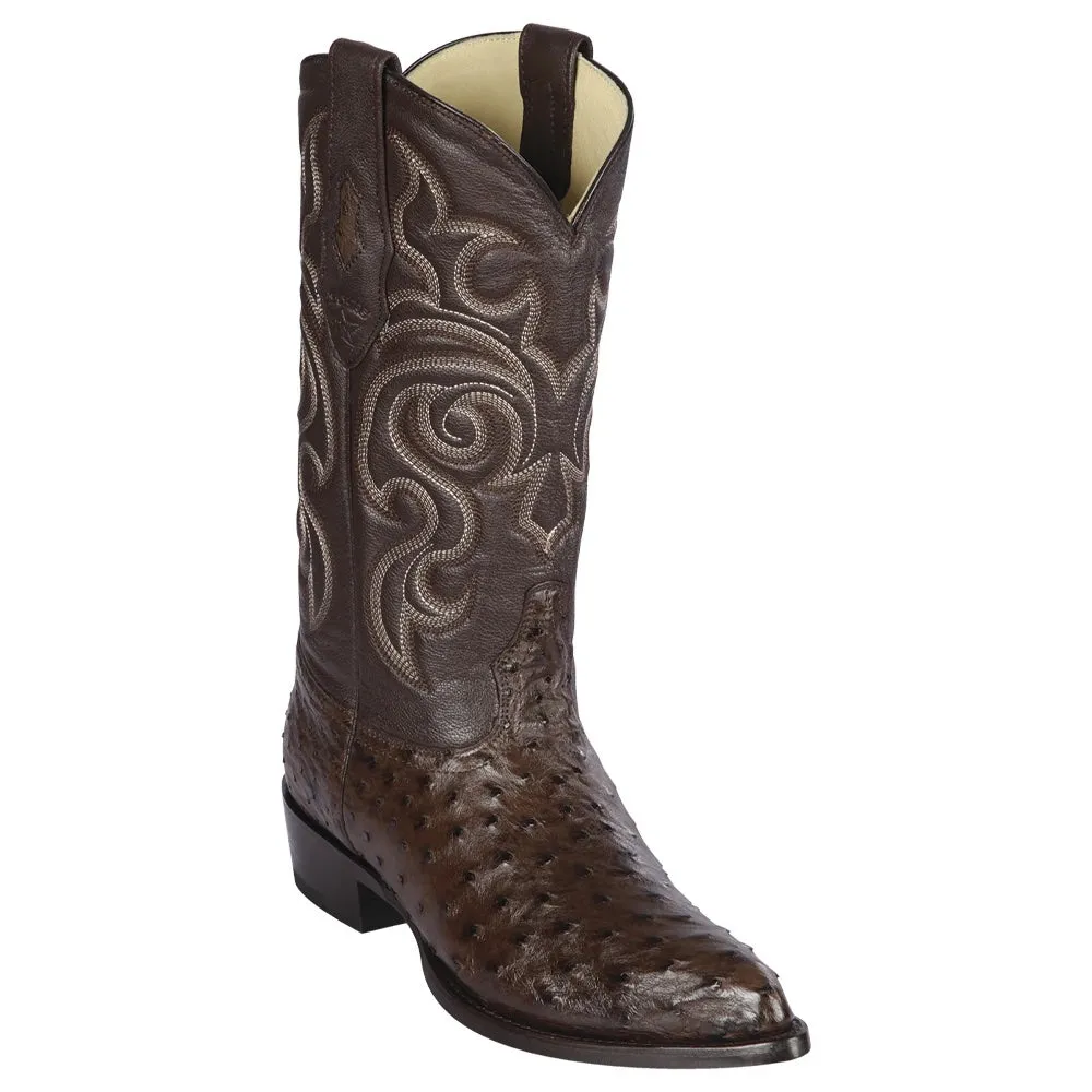 Brown Ostrich Cowboy Boot J-Toe