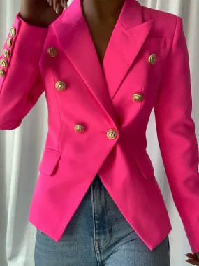 Button-Embellished Double-Breasted Blazer