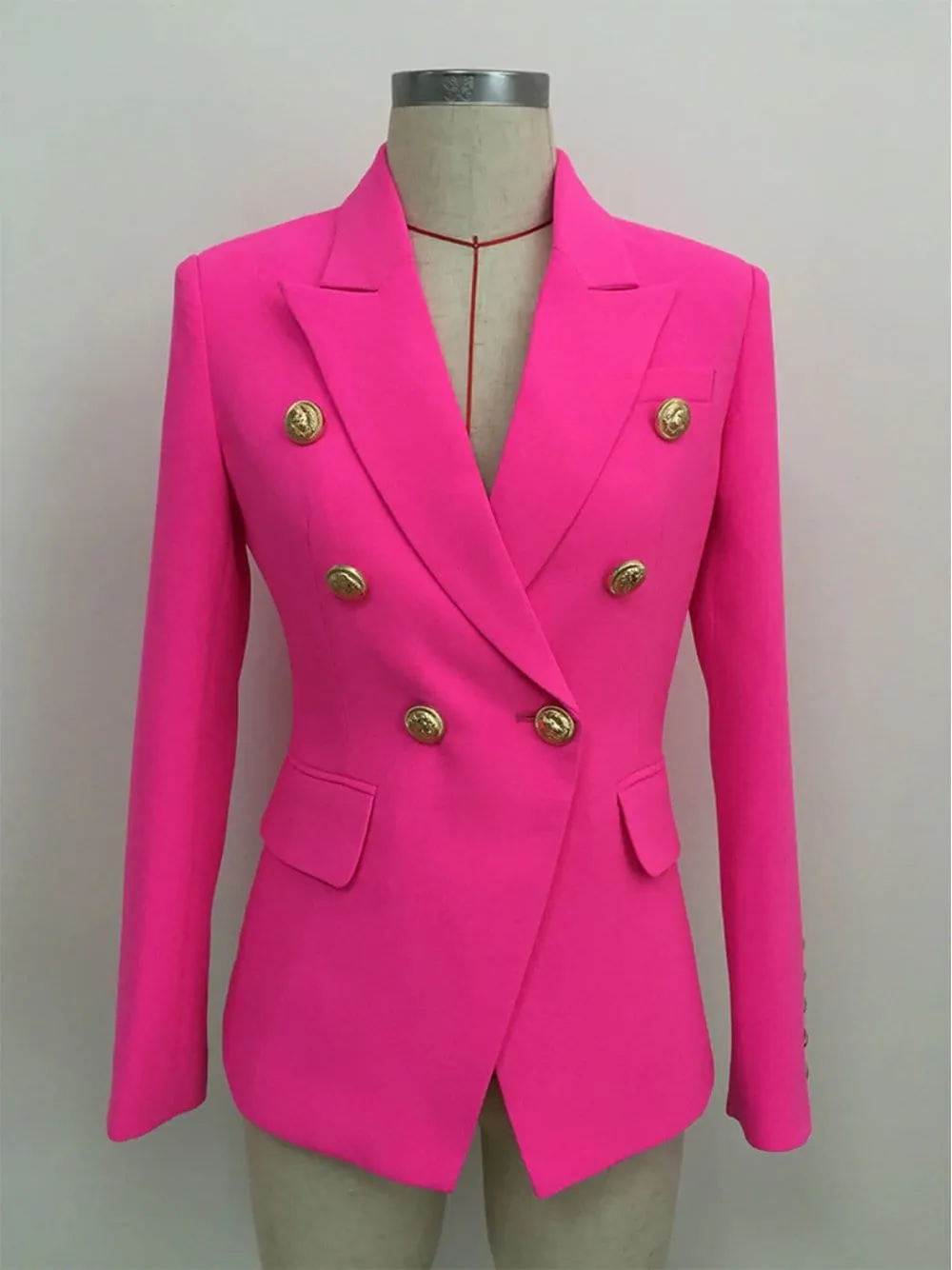 Button-Embellished Double-Breasted Blazer