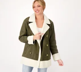 Candace Cameron Bure Sherpa Lined Faux Suede Peacoat