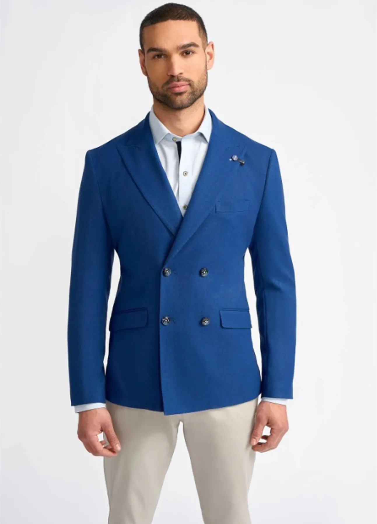 Cavani Romeo Blue Double Breasted Blazer With Peaked Lapels