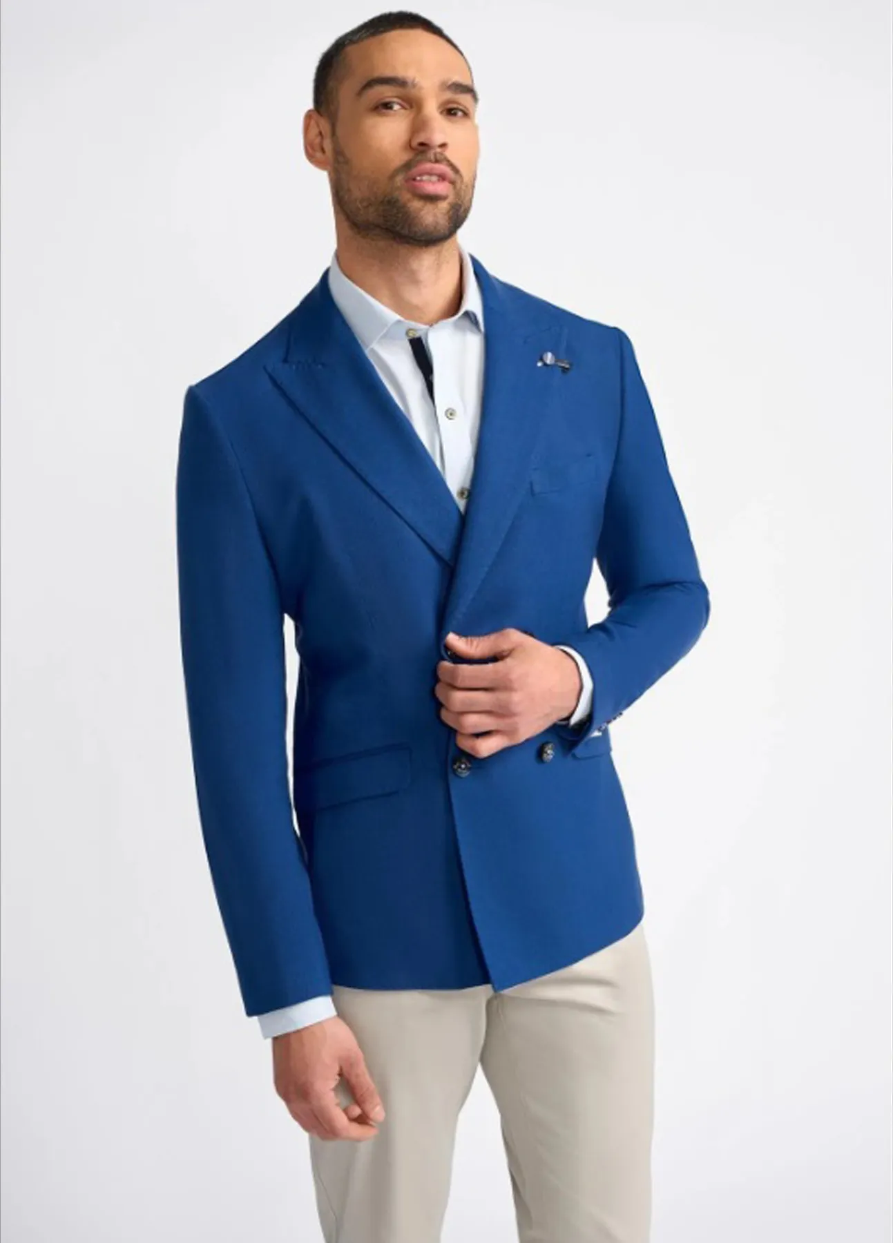 Cavani Romeo Blue Double Breasted Blazer With Peaked Lapels