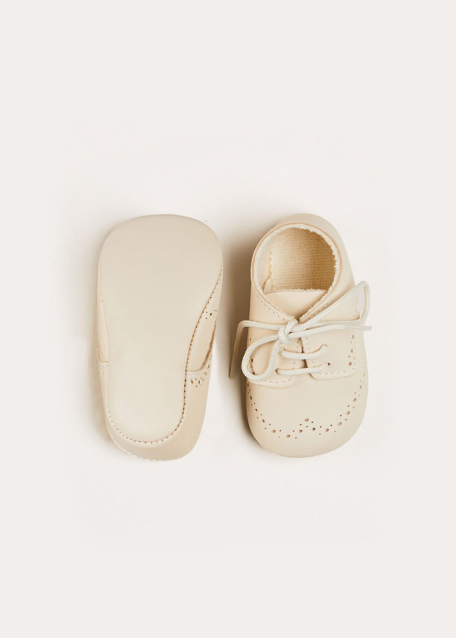 Celebration Lace-up T-Bar Pram Shoes in Beige (17-20EU)