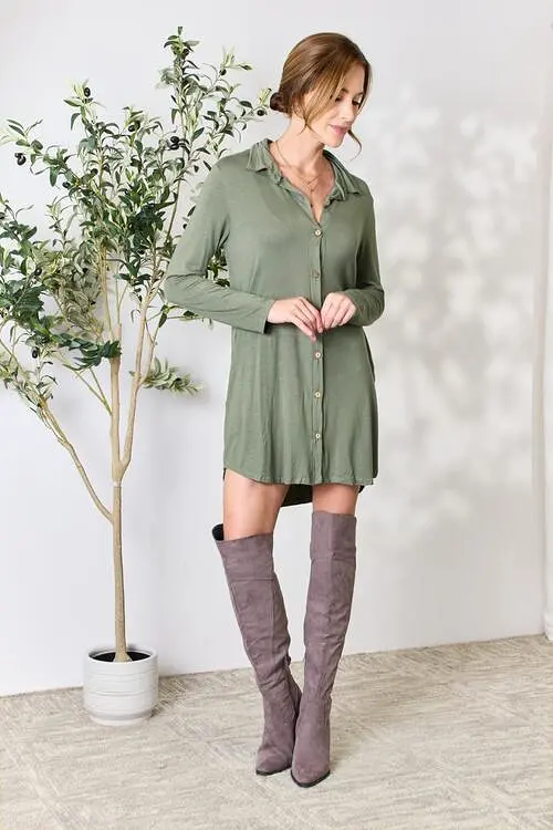 Celeste Full Size Button Down Shirt Dress