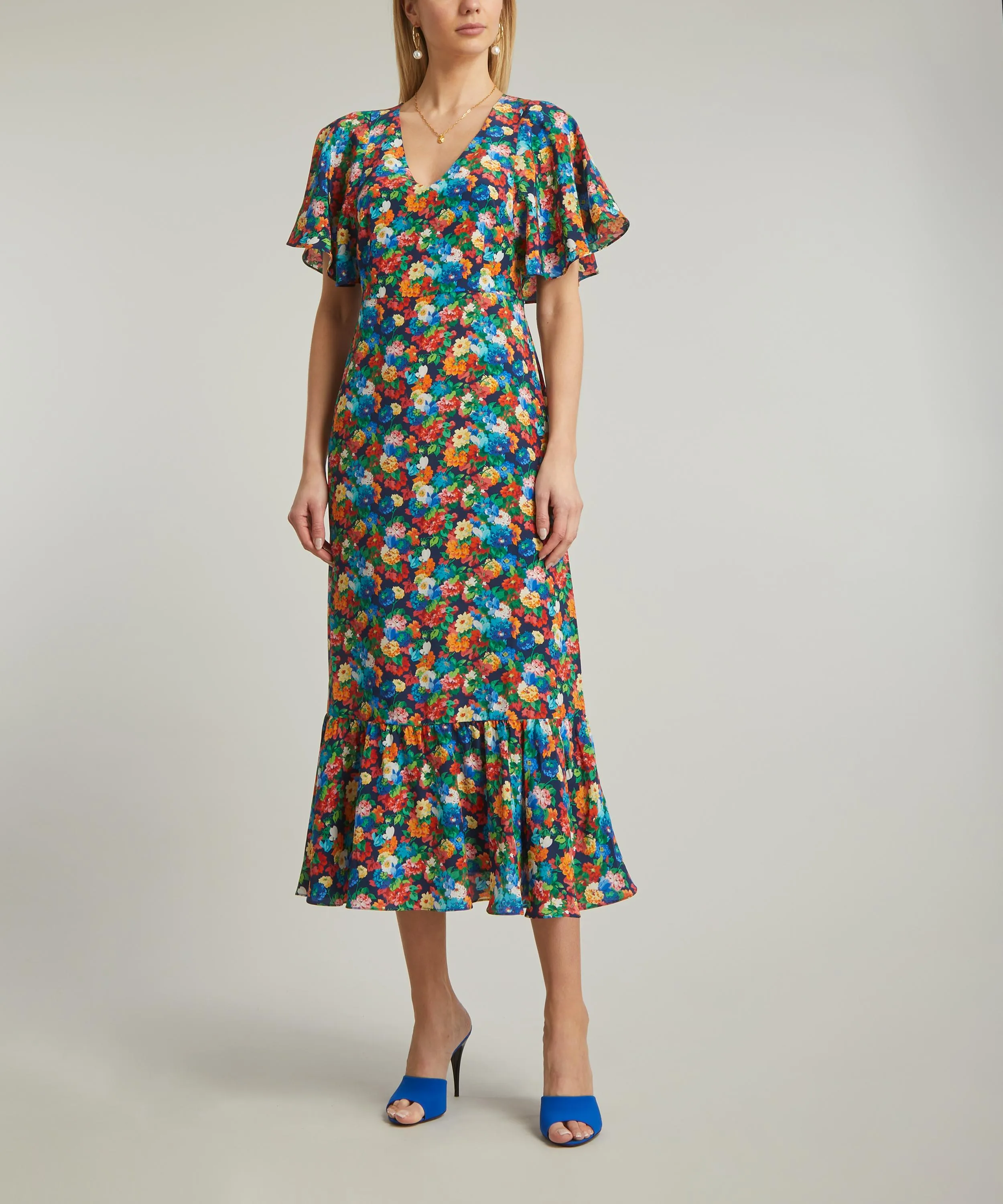 Chatsworth Bloom Silk Crepe de Chine Aperitif Midi-Dress