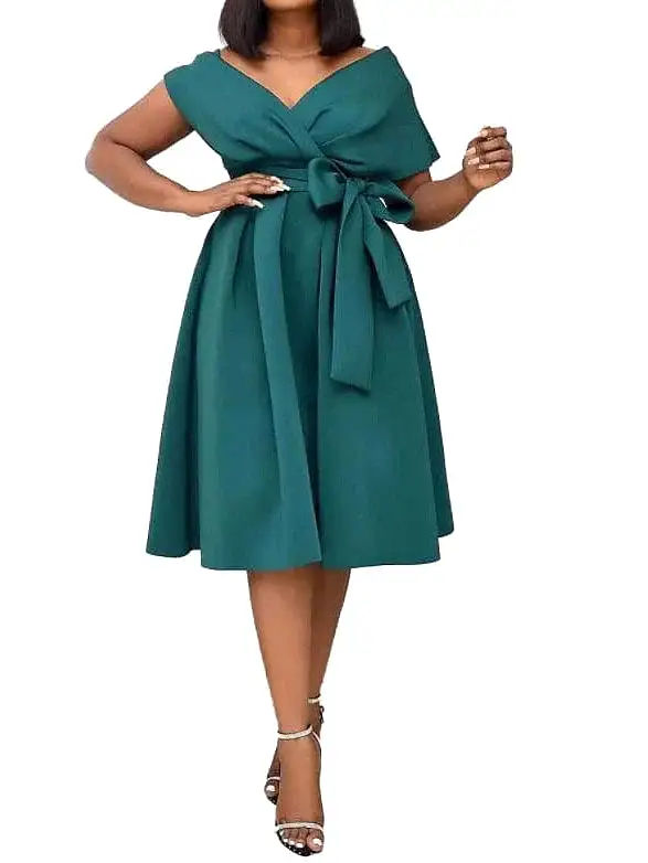 Classic V-Neck Knee Length Midi Dress for Women Plus Size