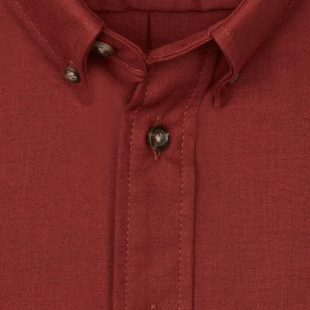 Cotton and Wool Blend Button-Down Shirt in Burgundy by Viyella