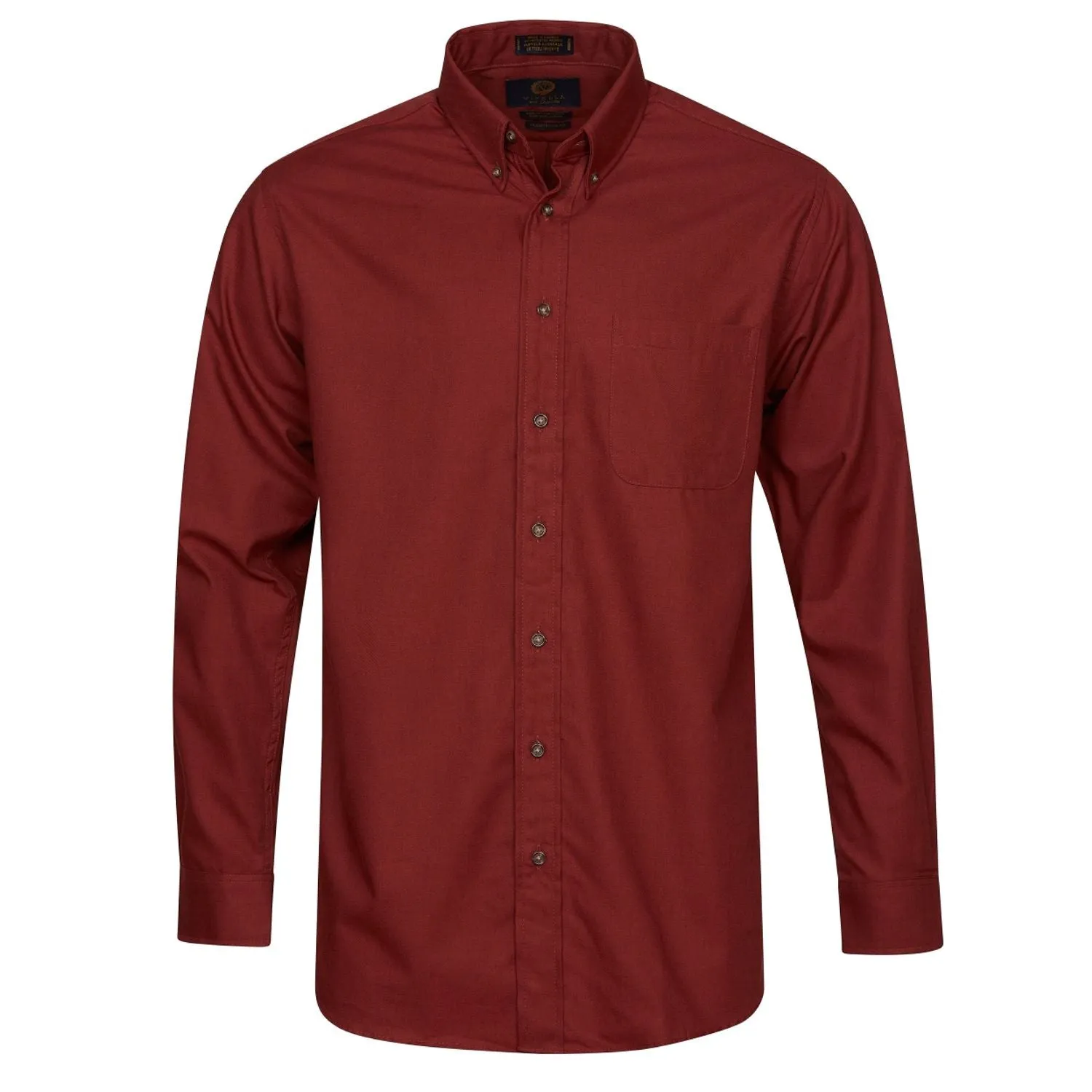 Cotton and Wool Blend Button-Down Shirt in Burgundy by Viyella