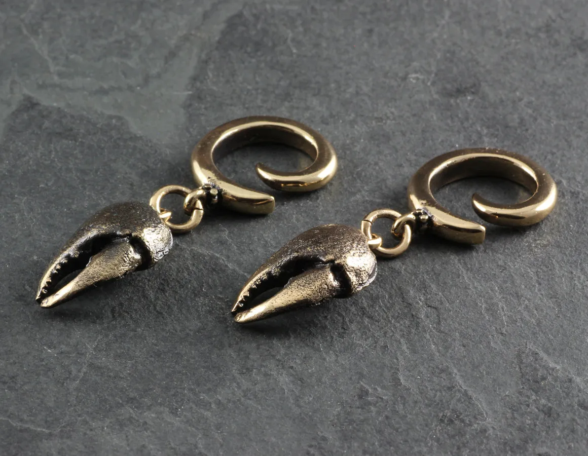 Crab Claw Gauged Spiral Earrings - Bronze