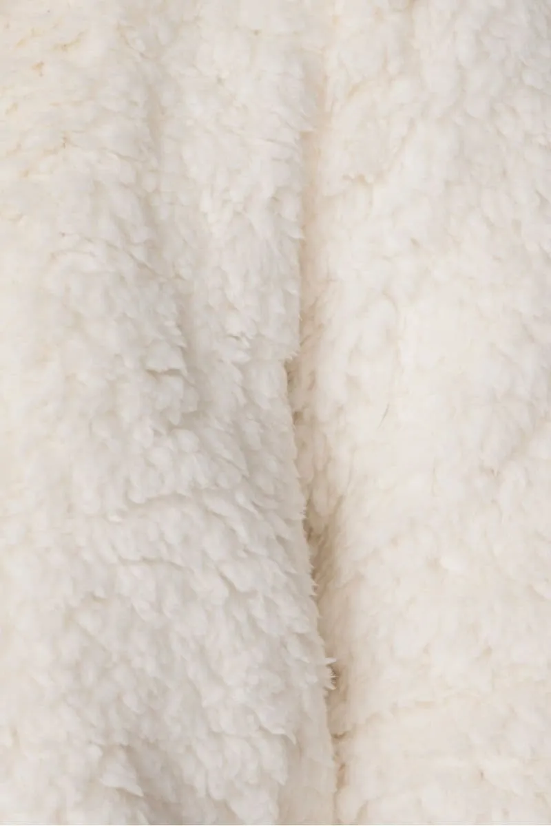 Cream Borg Fur Zip Front Bomber Jacket