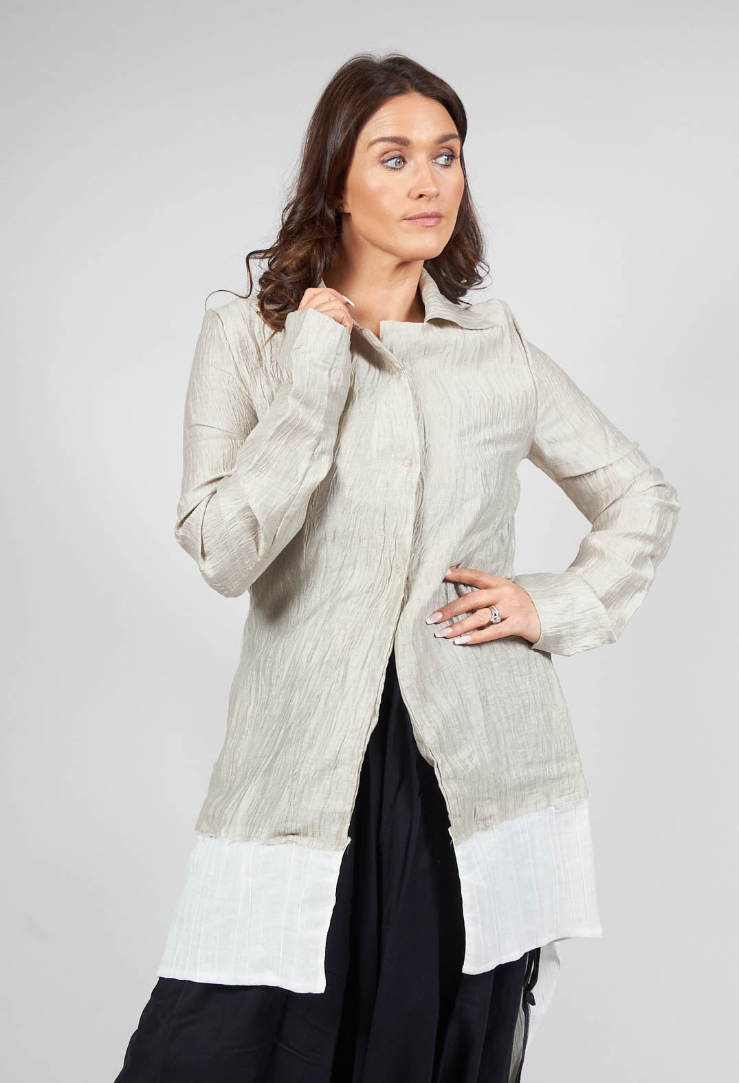 Deva Coat with Contrasting Fabric in Beige