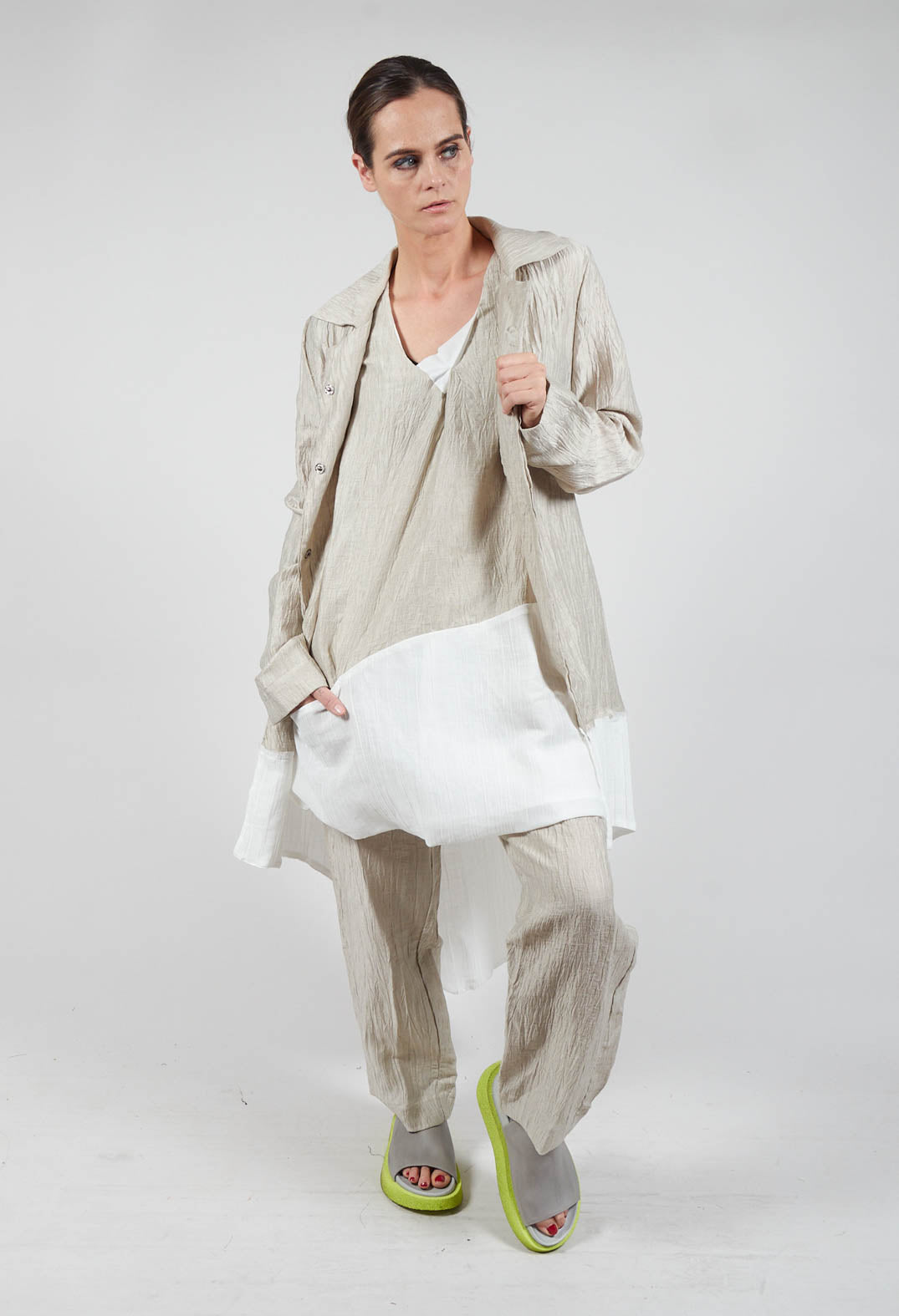 Deva Coat with Contrasting Fabric in Beige