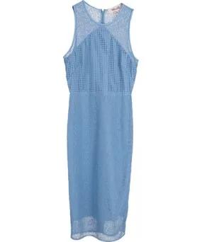 Diane von Furstenberg Lace Sheath Dress in Sky Blue Polyester