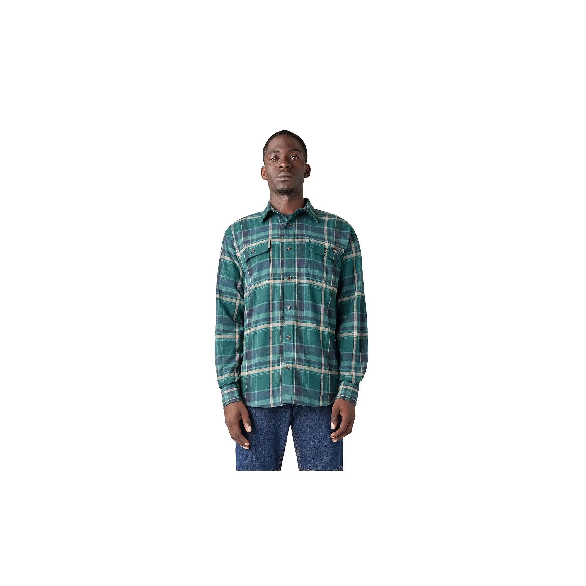 Dickies Flannel Button Down Shirt Forest Green Multi Plaid