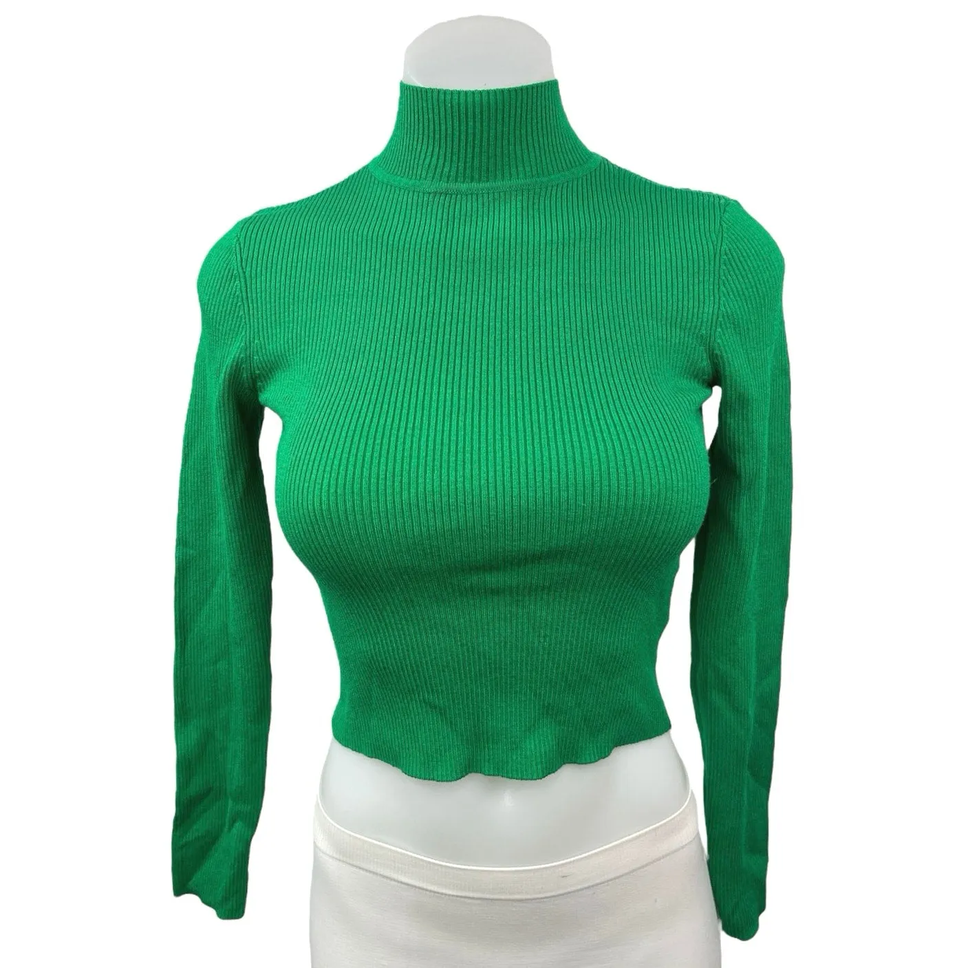 Divided by H&M Green Ribbed Knit Turtleneck Cropped Pullover Sweater Top Size S