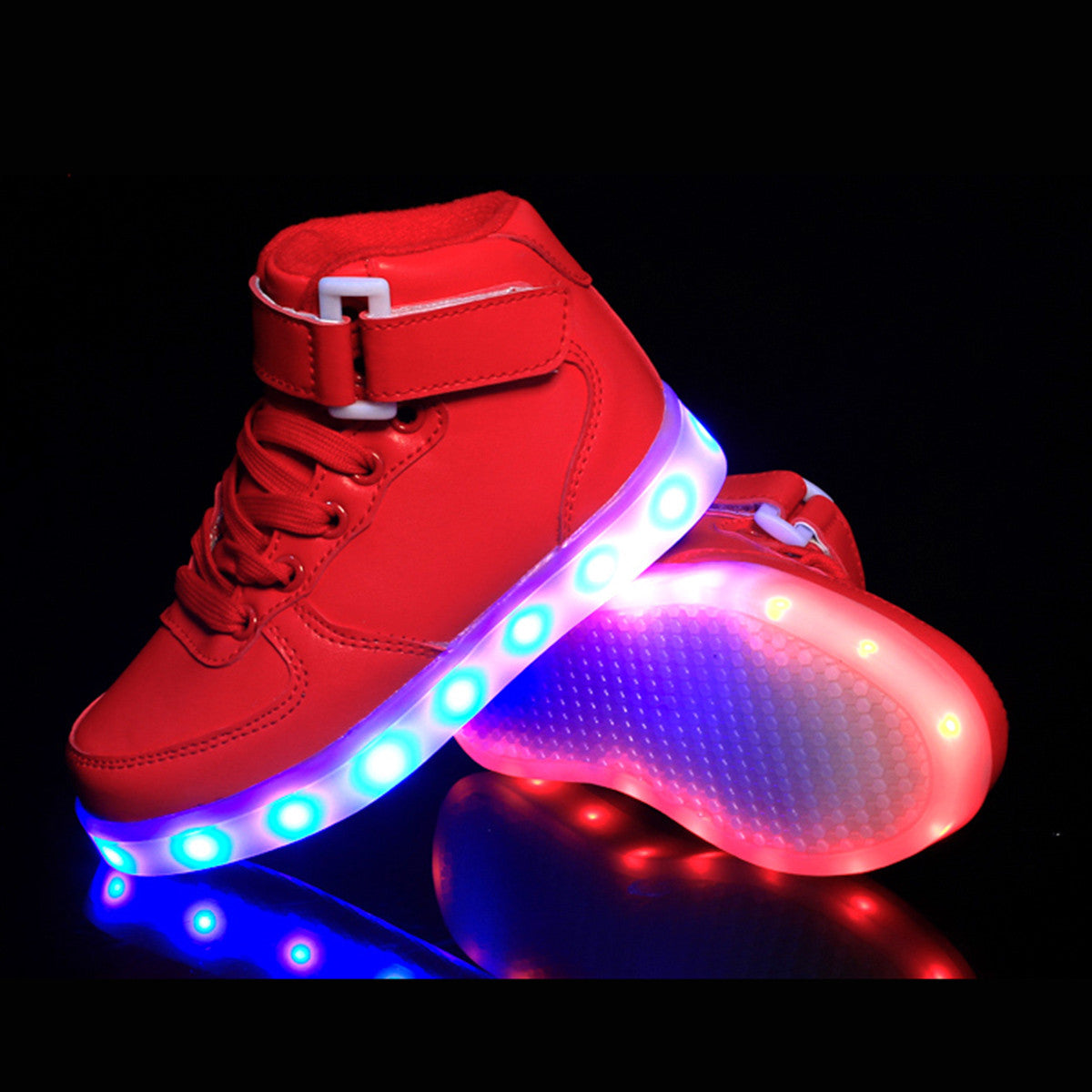 DoGeek Unisex Men/Women High Top LED Light up Shoes, Red, (Size 35 EU-46 EU, Choose Half Size Up)