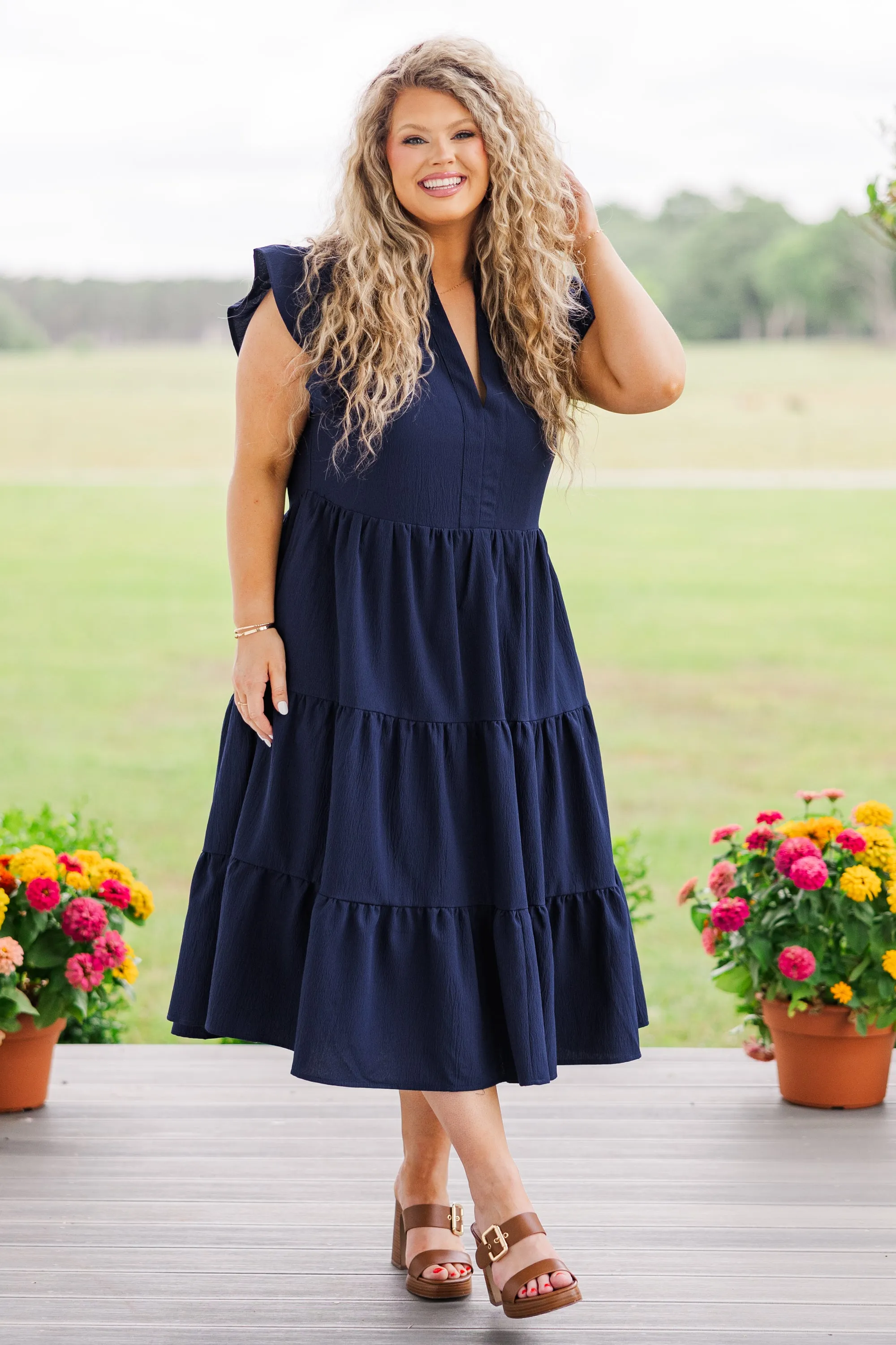 Don't Leave So Soon Midi Dress, Navy