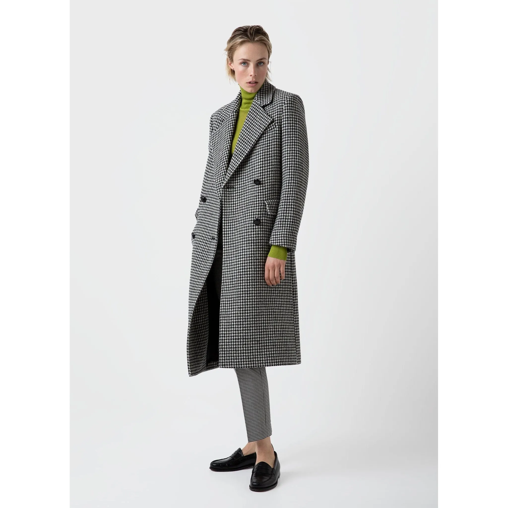 Edie Campbell Harris Tweed Coat | Women | Black x Ecru Check