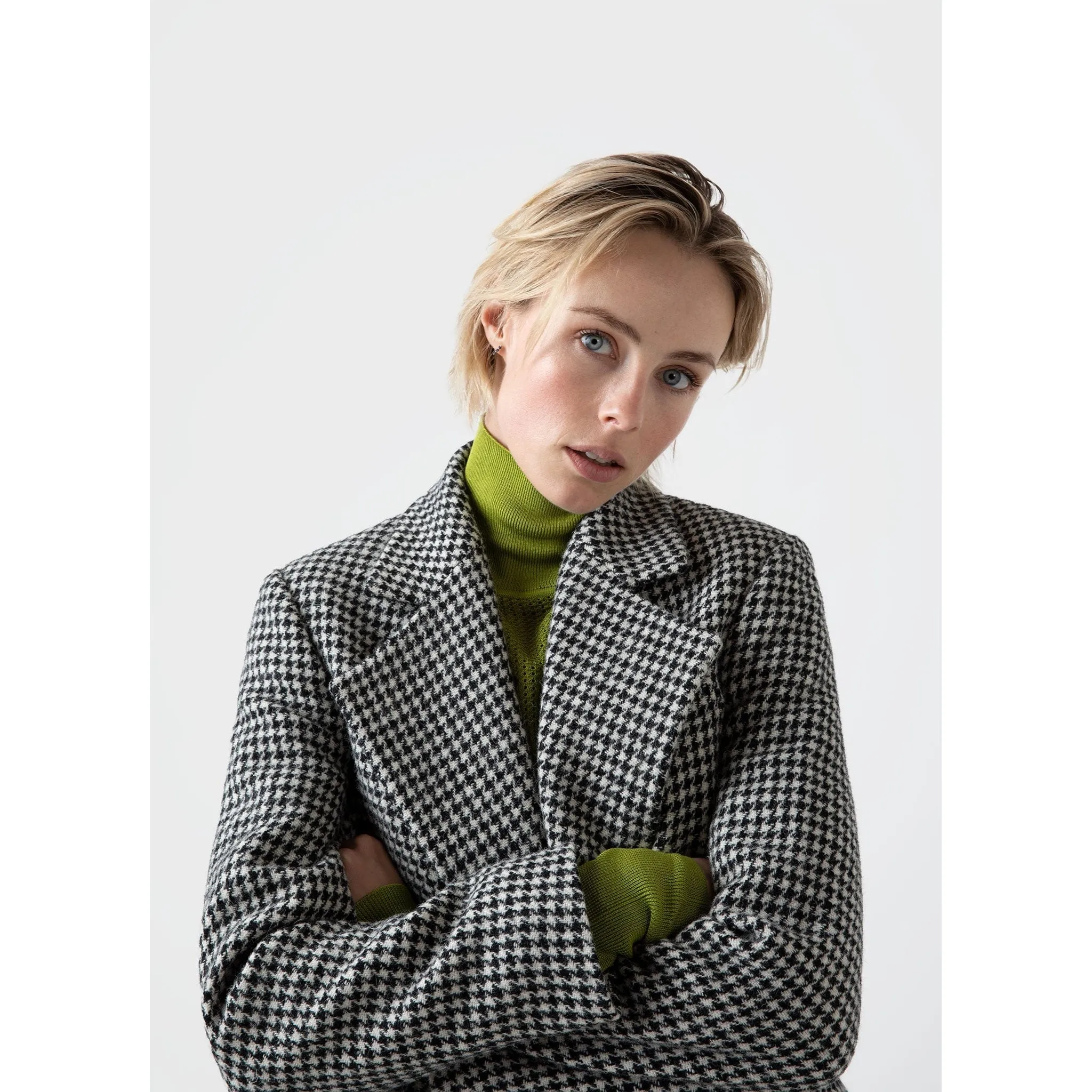 Edie Campbell Harris Tweed Coat | Women | Black x Ecru Check